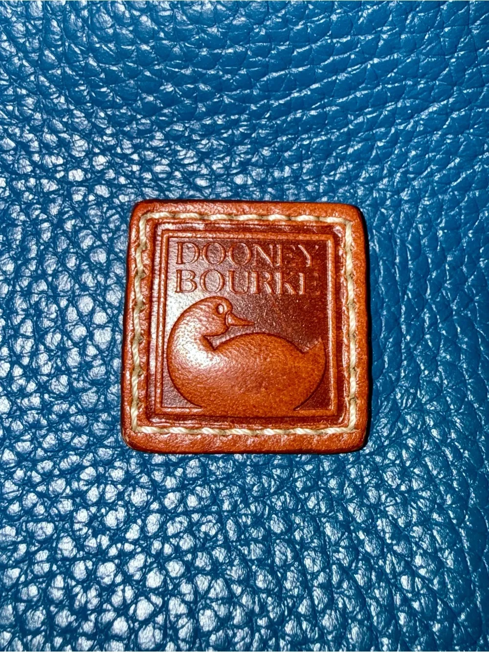 Dooney & Bourke Pebble Grain Leather Hobo Handbag - Color: Blue/British Tan Trim